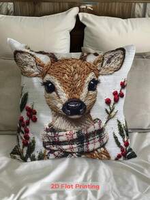 Świąteczna dekoracja: Urocza świąteczna poszewka na poduszkę z reniferem, 17,7 x 17,7 cala, miękka, krótka pluszowa, z nadrukiem 2D, nadająca się do prania w pralce, zapinana na zamek błyskawiczny, idealna do sypialni i salonu