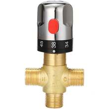 All-Copper Four-Six-One Inch Thermostatic Valve Exposed Solar Hot And Cold Mixing Valve Small Kitchen Treasure Zero Cold Water Pipeline Valve - G1/2, 4-split, DN15 (brass) - View 1