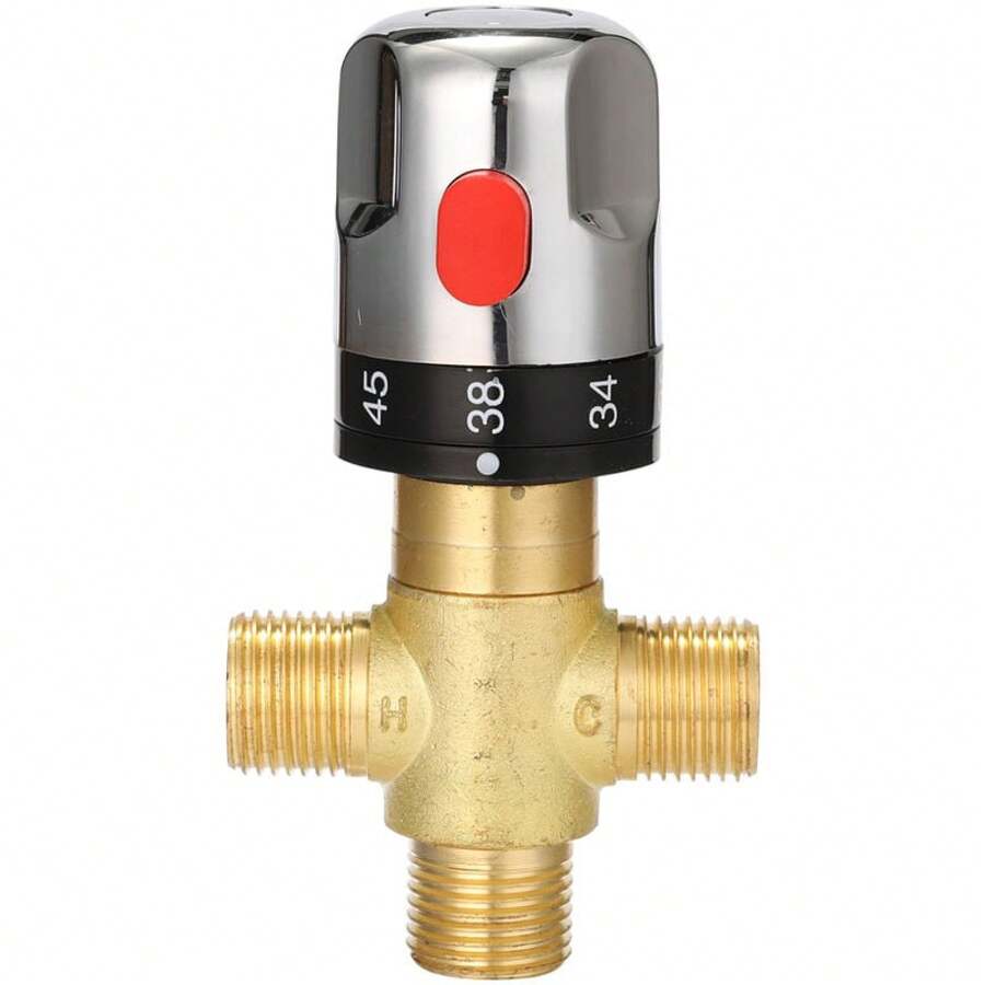 All-Copper Four-Six-One Inch Thermostatic Valve Exposed Solar Hot And Cold Mixing Valve Small Kitchen Treasure Zero Cold Water Pipeline Valve - G1/2, 4-split, DN15 (brass) - View 1