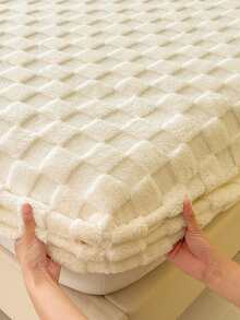 1 buah Set Sprei Fitted Fleece Tebal dan Hangat Motif Papan Catur, Lembut & Nyaman, Cocok untuk Kamar Tidur, Asrama, Kamar Tamu, Berlaku untuk Tempat Tidur Ukuran Twin, Full, Queen, King, Musim Gugur/Musim Dingin/Musim Semi - Krem - View 11