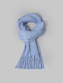 DareSee 1 szt. damski puszysty długi szalik z frędzlami na zimę, jednolity kolor nieba, duży i gruby, obszerny, ciepły koc, szalik, akcesoria, prezenty świąteczne dla kobiet - Jasnoniebieski - Zobacz 6