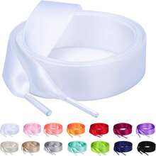 Flat Colorful Satin Shoelaces, 3/ 4inch Width, Women's/Girls' Shoelaces, White, 47inch (120) Cm: Clothing, Shoes, And Jewelry - 白色絲帶 - 查看 8