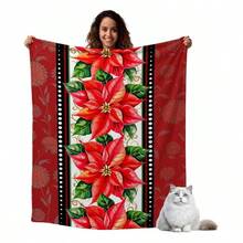 Merry Christmas Winter Poinsettia Flannel Fleece Bed Blankets, Watercolor Red Floral Super Soft Warm Cozy Plush Microfiber All-Season Sofa Couch Throw Blanket,40x50In - Army Green - View 1