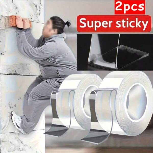 Set Of 2 Heavy Duty Double-Sided Nano Tapes - Extra Strong, Reusable, Great For Art And Holiday Decorations - Suitable For All Surfaces