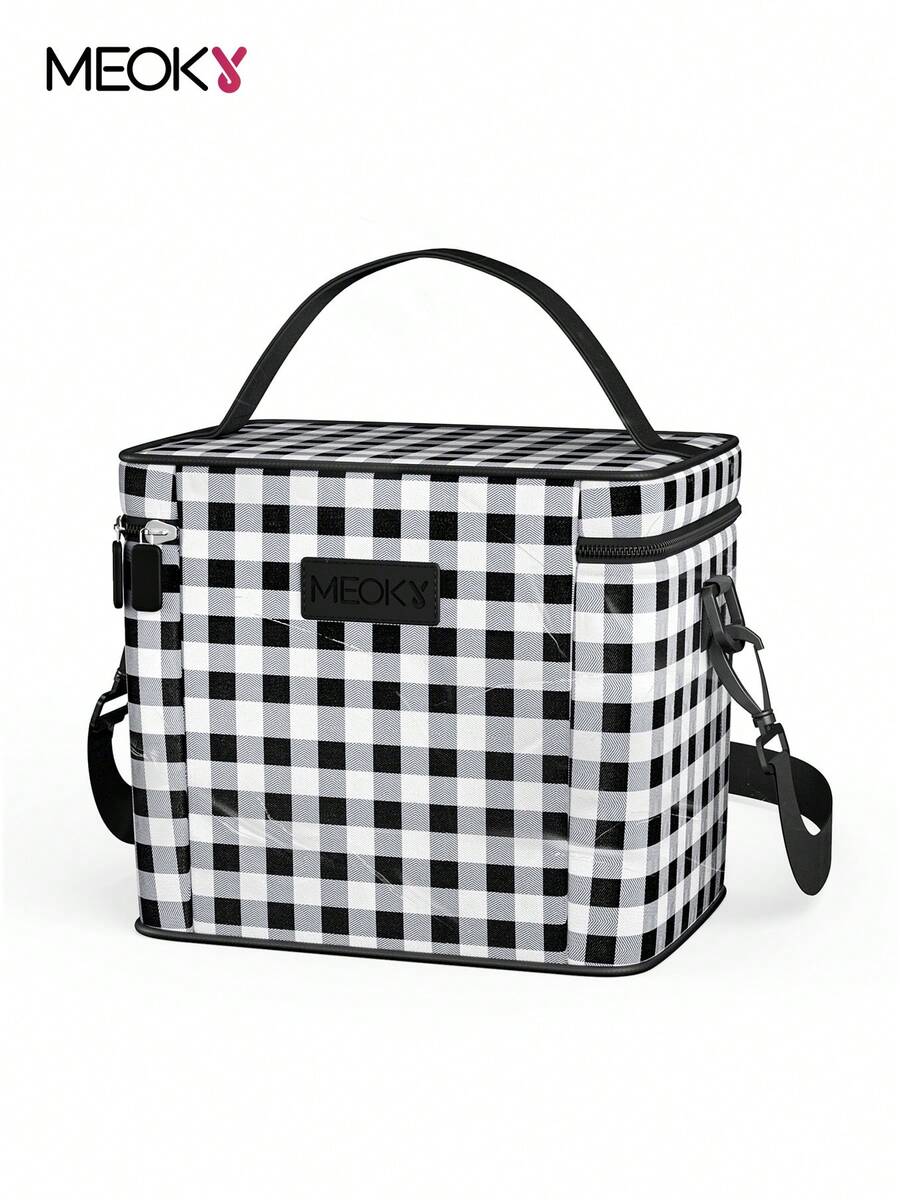 Meoky Large Capacity Insulated Lunch Bag with Shoulder Strap – Reusable Waterproof Cooler Tote for Women & Adults, Leakproof Thermal Bento Lunch Box with Thick Aluminum Lining, Ideal for Work, School, Office, Travel, Picnic & Camping - 黑與白 - 查看 1