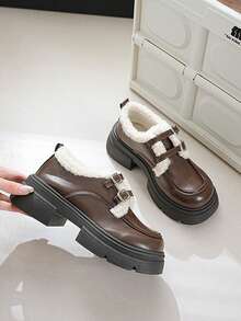 Fashionable New Casual Anti-Slip Durable High Heel Leather Shoes For Teenage Girls - Brown - View 7