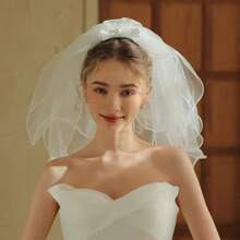 Elegant Fluffy Short Bridal Veil - Delicate Ruffled Transparent Tulle Wedding Accessory, Lightweight And Durable Suitable For Weddings, Proms, And Special Occasions, Exquisite Craftsmanship Quality - 白色 - 查看 4