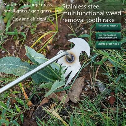 Unkrautjätwerkzeug aus Edelstahl – rostfrei, mit praktischem Haken, ergonomisch & rutschfest, für tiefes Ausgraben & scharfes Abschaben, ideal für Ecken, Mauerritzen & Topfpflanzen