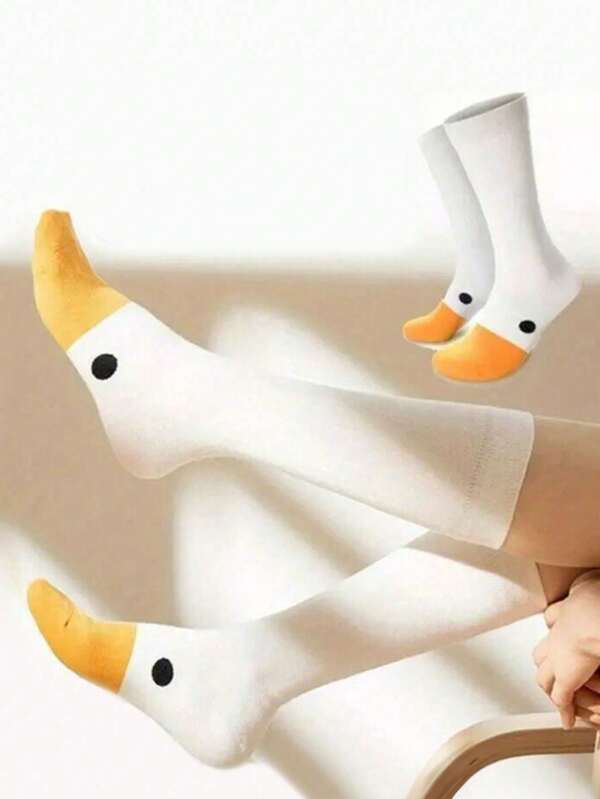 1 Paar lustige Cartoon Gänsekopf Socken, Damen Hiphop Gans Knöchelsocken, Lässig & Vielseitig