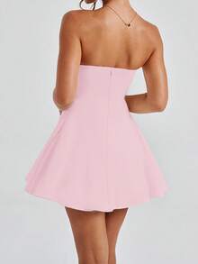 Women's Pink Bow Strapless Elegant Dress For Summer, Dating, Party, Vacation - Pink - View 3