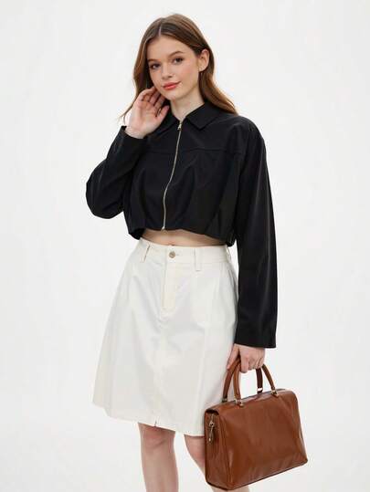 Jaqueta piloto de lapela estilo casual para mulheres, jaqueta de voo leve e estilosa para mulheres, agasalho confortável e moderno