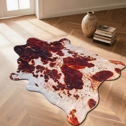 1pc Fashionable Animal Texture Pattern Bath Mat, Faux Sheepskin Asymmetrical Machine Washable Non-Slip Doormat, Soft Plush Absorbent Carpet, Suitable For Kitchen, Laundry Room, Game Room, Hallway, Farmhouse, Patio, Balcony, Porch, Living Room, Party Decor, Indoor Outdoor Non-Slip Mat, Room Decor, Home Decor, Housewarming Gift, Birthday Gift, Party Favor, Autumn Decor, Multi-Size Available, All Season Indoor Outdoor Doormat