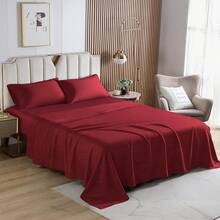 4PCS Full Size Bed Sheet Set, 17 Deep Pocket, 1 Flat Sheet, 2 Pillowcases, Wrinkle-, Shrink & Fade Resistant, Holiday,, Soft & Cozy Bed Linens - B-th-勃根地紅 - 查看 11