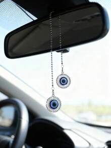 Pendentif de rétroviseur de voiture entièrement serti de strass, forme d'œil de diable creux, accessoire décoratif - Taille Unique - Voir 8