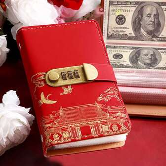 A6密码锁现金储蓄笔记本，现金收纳挑战笔记本，大容量设计，可容纳100页内页，内页可存放相册、现金、照片、邮票等，现金计划本，52周现金收纳笔记本，万圣节圣诞节礼物