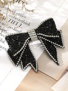1pc Rhinestone Bowknot Spring Clip Hair Accessory, Suitable For Daily Wear, Bows, Cute, Looks Of Party