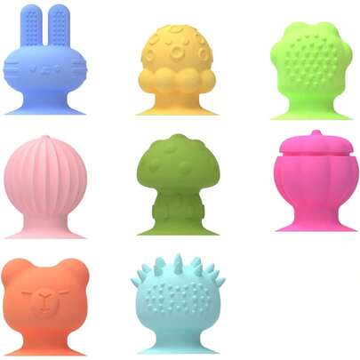 Conjunto de 8 ventosas sensoriais de silicone para alívio do estresse e relaxamento, com textura diferenciada, ideal para crianças e adultos.