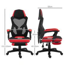 Sedia da gaming Vinsetto, sedia da scrivania ergonomica con poggiapiedi, altezza regolabile, poliestere nero e rosso, 58 x 72 x 112-122 per ufficio e gaming in loco.