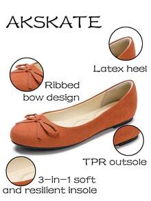 A Pair Of Elegant Women's Flat Shoes Featuring A Charming Bow Design. Made With A Soft Suede Upper And A Breathable PU Lining, These Flats Are Equipped With A Triple-Layered, Ultra-Comfortable Insole For All-Day Wear. Perfect For Daily Commuting, Work, Campus Life, Outdoor Strolls, Birthday Parties, And A Variety Of Social Gatherings. - Quả cam - Xem 2