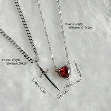 2 Pieces Heart And Sword Necklace Unique Couple Jewelry Silver Gold Necklace Wedding Party Confession Gift - 愛與劍 - 查看 5