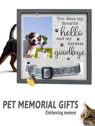 Marco de fotos de madera para conmemorar a las mascotas fallecidas, regalo conmemorativo. No incluye collar. Memorial por la pérdida de una mascota.