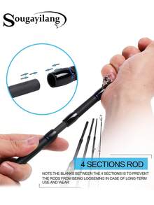 SOUGAYILANG Cần câu cá lóc xanh 4 khúc, cần câu máy bằng sợi carbon 1.8m/2.1m/2.4m với khoen gốm, tay cầm EVA và đế gắn máy câu ABS, phù hợp cho người mới bắt đầu. - Màu xanh lam - Xem 8