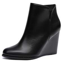 Coutgo Womens V Cut Wedge Ankle Booties Zip-Up Closed Toe Stacked Heel Faux Suede Winter Boots - 黑色2 - 查看 1