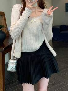 百褶裙，高腰显瘦A字裙，防走光，适合娇小身材，秋季款 - 黑色 - 查看 4