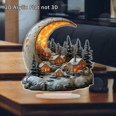 1pc Bohemian Style Acrylic Moonlight House Desktop Decor, Multipurpose Moonlight Village Scene Figurine, Suitable For Home, Office, Porch, Room Decoration, Perfect Christmas Gift