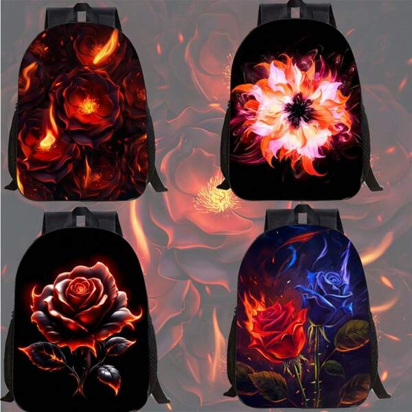 Minimalist Rose Flower Backpack, Casual High-Quality Backpack, Large Capacity Women's Travel Backpack, Lightweight Single-Layer 12-Inch Backpack