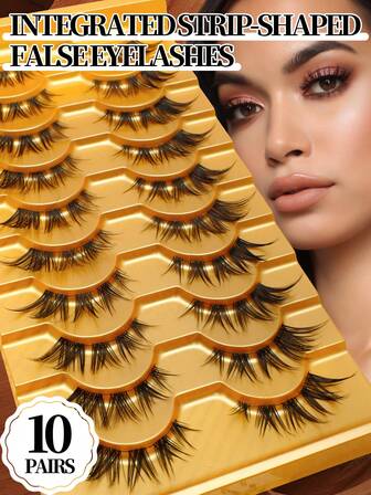 10 对假睫毛，易于粘贴，8D 丰盈，弯曲蓬松，浓密卷曲的睫毛模拟超柔软仙女睫毛，超级舒适和毛绒，适合工作、聚会、万圣节和各种场合
