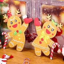 2Pcs Christmas Door Sign Wooden Gingerbread Hanging Decor For Window Wall Home Holiday Party Decorations  Presents - Multicolor - View 3