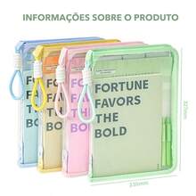 Pasta grande A4 à prova d'água com bolso transparente para documentos, clipe e cordão incluídos - Rosa chiclete - Visão 3
