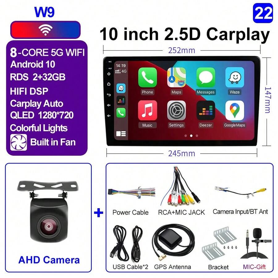 CAIXI 7/9/10 pulgadas 2din Android auto Caplay inalámbrico GPS Radio de coche Multimedia estéreo para Nissan Kia - 10 WIFI8COR(2-32)AHD - Ver 1