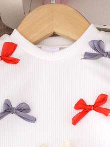 2 件套女婴可爱长袖蝴蝶结上衣 + 裙子套装，轻便，适合春秋季 - 酒紅色 - 查看 4