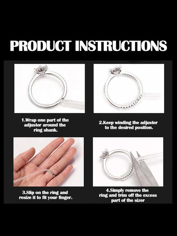 4PCS Adjustable Ring Size Reducer Guards 4 Piece Set Transparent Plastic Spiral Coils For Loose Rings Invisible Fit Solution Cute Discreyet Ring Resizer Accessories For Women Girls Hypoallergenic Reusable Washable Daily Wear Perfect Gift For Mom Daughter Friends Halloween Present Christmas Gift Idea
