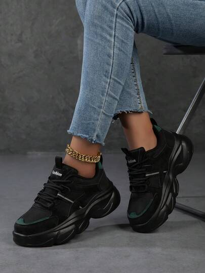 Women's Soft Bottom Platform Lace-Up Round Toe Casual Chunky Sneakers, Lightweight, Comfortable, Breathable, Minimalist Design, Versatile For All Seasons