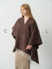 1 Peça Xale Elegante Vintage Floral de Poliéster Quente para Mulheres, Adequado para Uso Diário no Outono/Inverno - marrom - Visão 7