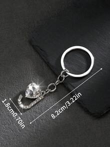 1pc Fashionable European And American Unisex Stylish High-Grade Letter Shape Hollow Out Rhinestone Decor Metal Keychain Bag Charm Car Accessories School Cute Goth Y2k - Silver - View 56