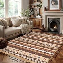 1PC Machine Washable Large - Size Bohemian Multicolored Striped Pattern Area Mat Rug Indoor Living Room Decorative Rug With Artistic Retro Multicolored Striped Pattern Design Durable Easy Clean Floor Mat For Home Decoration Kitchen Rug