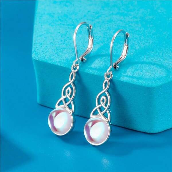 A Pair Of 925 Sterling Silver Earrings Designed Specifically For Women, Featuring Pendant And Delicate Moonstone Elements. These Retro-Style Drop Earrings Weigh 5 Grams, Approximately 0.17 Ounces.