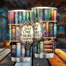 1 件 20 盎司/591 毫升不锈钢魔法书图案旅行杯，图书馆设计杯，读者通用节日礼物，带盖不锈钢玻璃杯，双层真空隔热旅行杯，水瓶，咖啡杯，汽车杯，情人节、母亲节、毕业典礼的完美礼物 - 彩色 - 查看 3