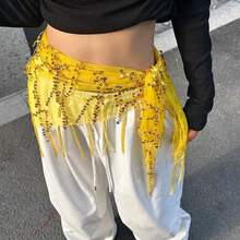 1pc Women's Belly Dance Costume, Sequin Fringe Belly Dance Hip Scarf, Thai/Arabian Dance Skirt Waist Belt - Multicolor - View 7