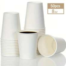 50/100个 8盎司/230毫升 白色纸杯 - 无涂层，可重复使用饮料杯，适用于派对、婚礼、生日、野餐和各种活动 - 非常适合节日聚会、派对用杯、婚礼饮品，简约杯身设计，结实手柄