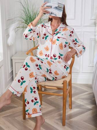 2pcs Women's Bear Print Pajama Set, Comfortable Sleepwear For Home, Leisure, And Outdoor Casual Wear, Fall & Winter Clothes