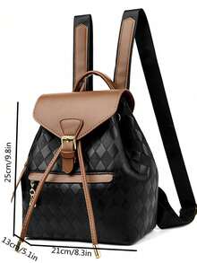 1pc PU Rhombus Pattern Drawstring Flap Women's Fashion Backpack, Suitable For Daily, Travel, Holiday Gift, Commuting - Multicolor - View 4