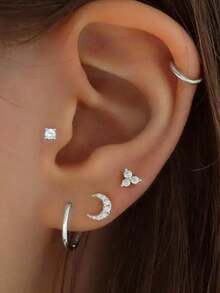 5 قطع/مجموعة أقراط إكسسوارات مزينة بزهور وأشكال هلالية صغيرة للنساء، مناسبة للاستخدام اليومي والحفلات وهدايا عيد الميلاد