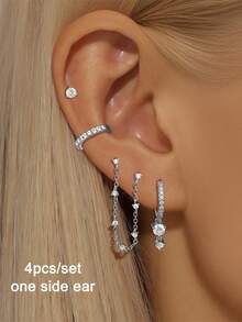 4 Pcs Classic Gold Plated Cubic Zirconia Drop Dangle Earrings For Women Cz Zirconia Chian Stud Earrings Set - 4pcs/set - View 10