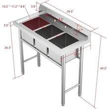 Commercial 304 Stainless Steel Sink 3 Compartment Free Standing Utility Sink - 銀色 - 查看 3
