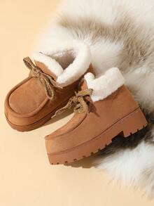 Women's Thick Sole Solid Color Plush Comfortable Warm Outdoor & Indoor Snow Boots, Winter - Brown - View 3